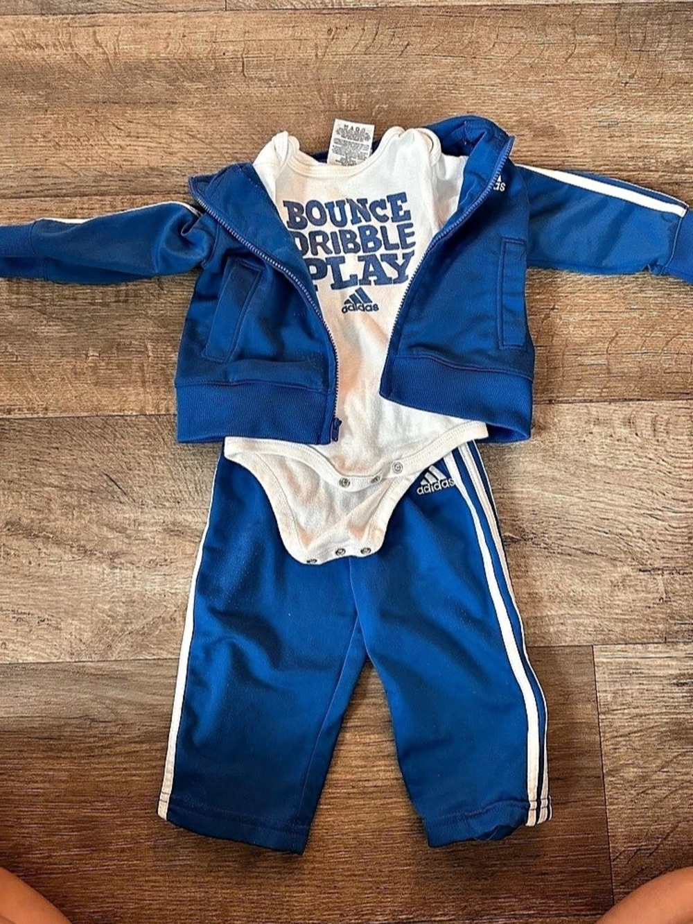 adidas 3-Piece Track Jacket Bodysuit and Pants Set Baby 6M Blue & White